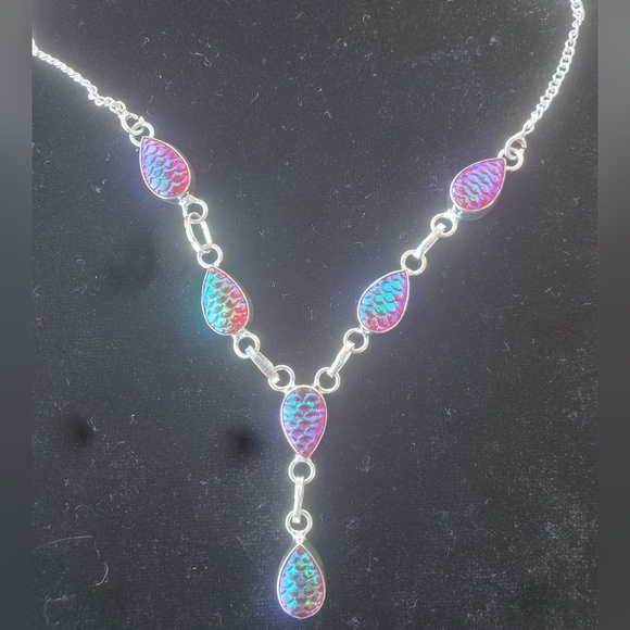 New Rainbow Titanium Magical Fantasy Scale 925 Silver Necklace. - Picture 2 of 13